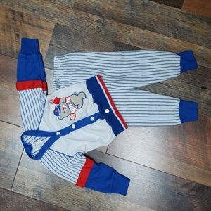 Vintage Teddy Bears Baseball Themed Top and Pants, Size 12 Months